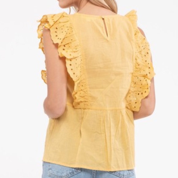 Honey Yellow Eyelet Ruffled Blouse - Picture 3 of 3